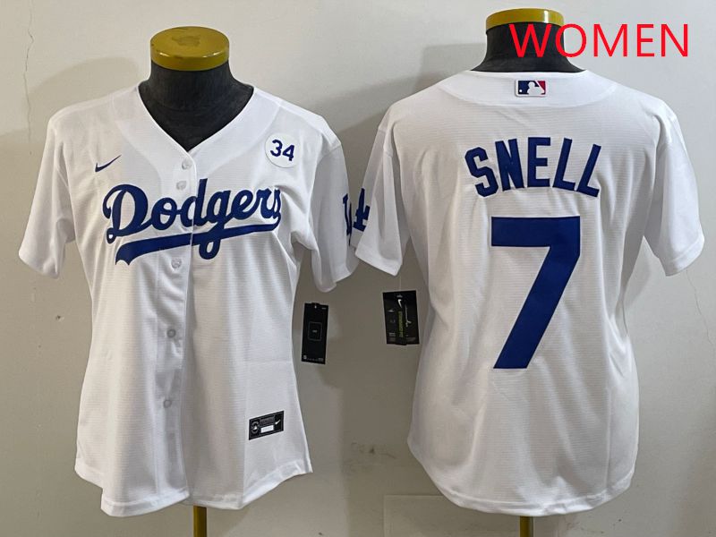 Women Los Angeles Dodgers #7 Snell White Game 2025 Nike MLB Jersey style 4->women mlb jersey->Women Jersey